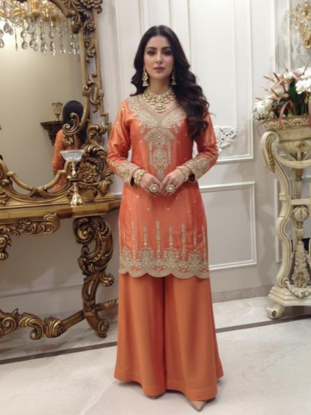 Gloden ember orange embroidered palazzo set