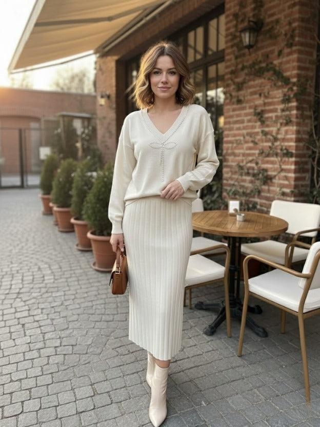 Classic V-Neck Knit Cord Set