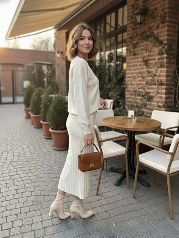Classic V-Neck Knit Cord Set