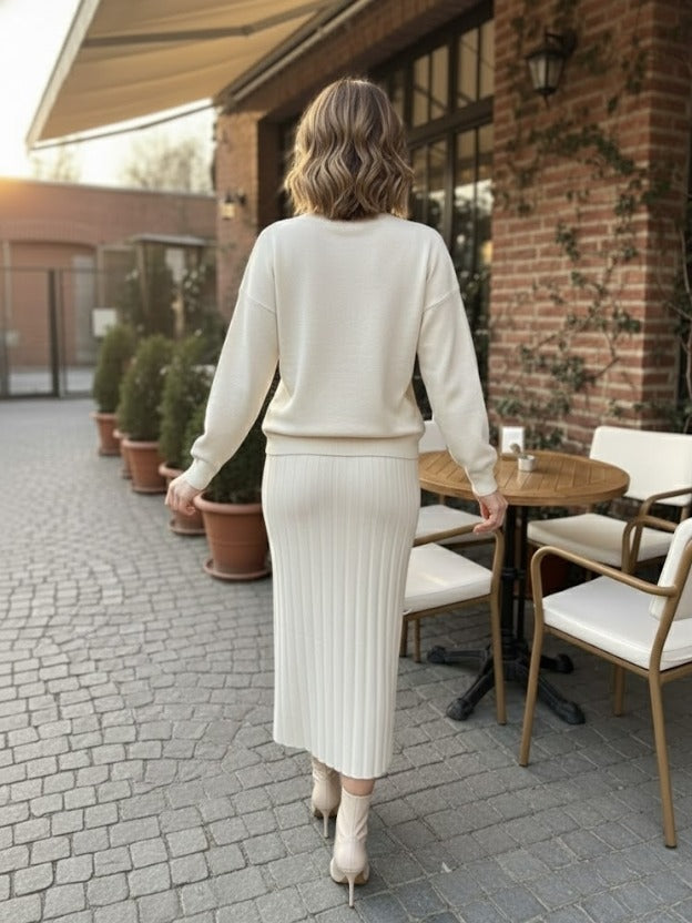 Classic V-Neck Knit Cord Set