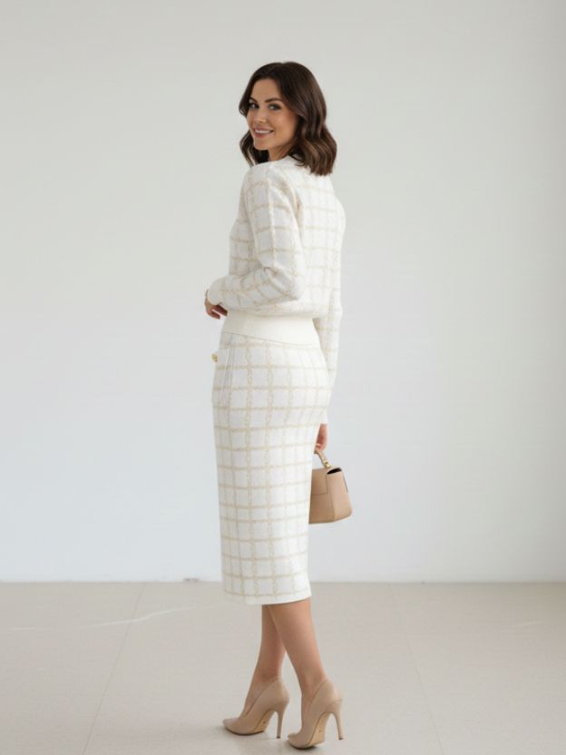 Classic V-Neck Cardigan and Pencil Skirt Duo