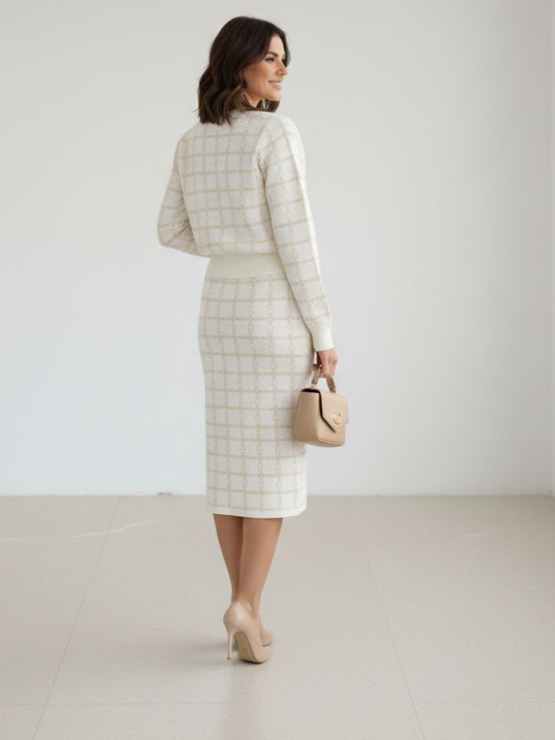 Classic V-Neck Cardigan and Pencil Skirt Duo