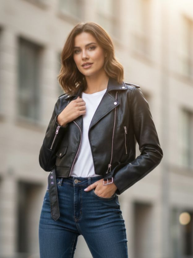 The Rebel Edge: Cropped Leather Jacket