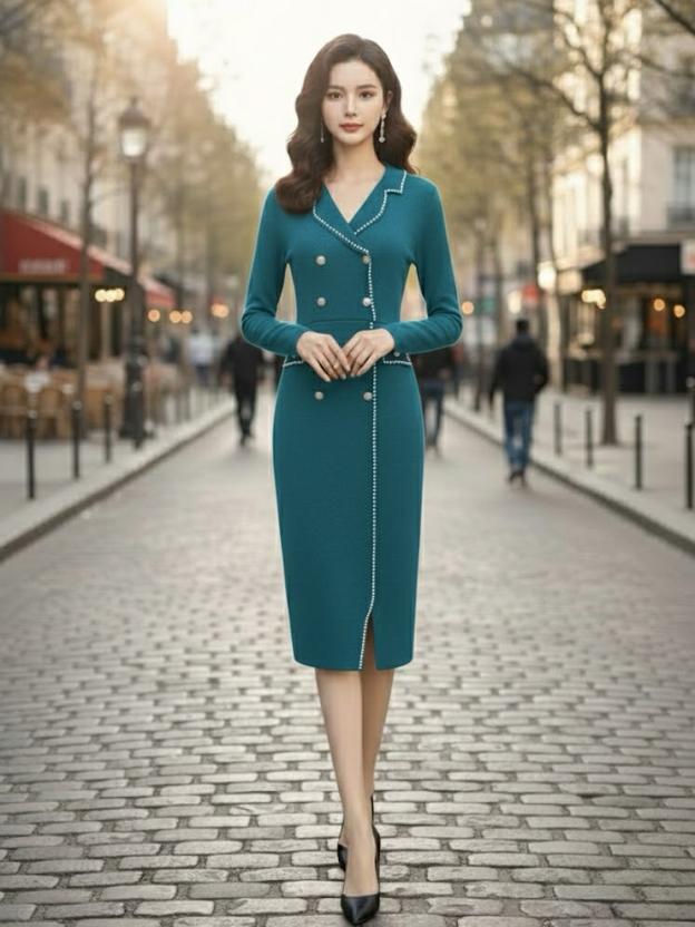 Premium Teal Bodycon Midi Dress | Women Formal Wear Dress