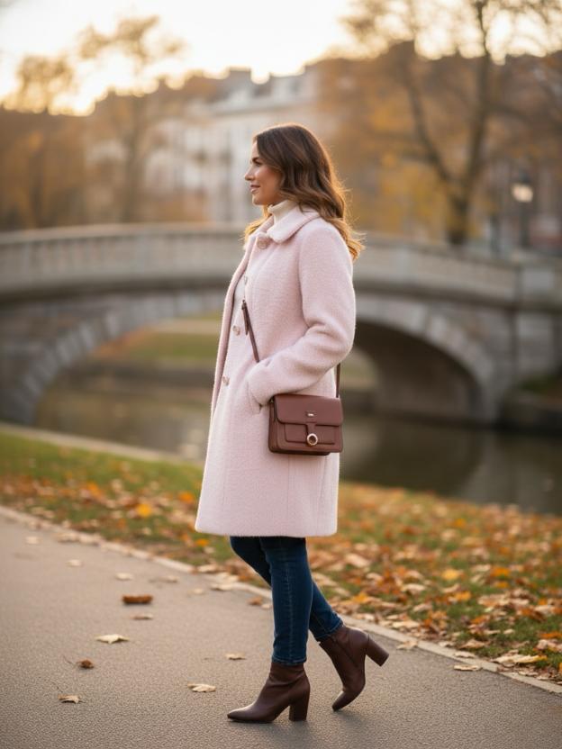 Soft Peach Long Coat for Women | Premium Winter Wool Overcoat