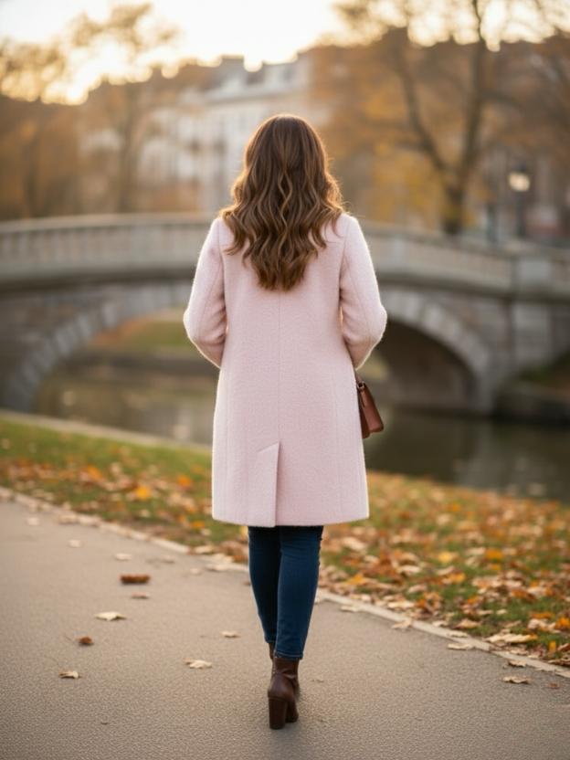 Soft Peach Long Coat for Women | Premium Winter Wool Overcoat