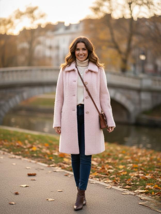 Soft Peach Long Coat for Women | Premium Winter Wool Overcoat