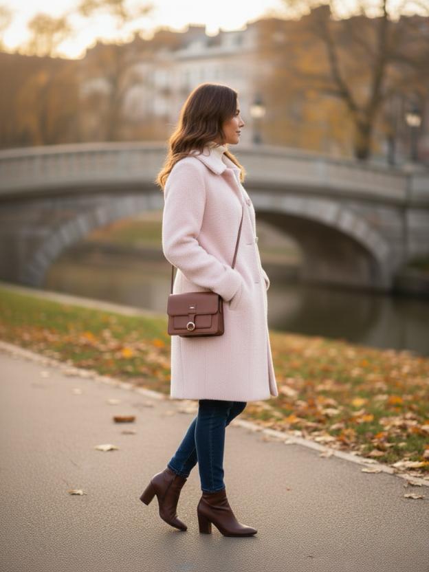 Soft Peach Long Coat for Women | Premium Winter Wool Overcoat