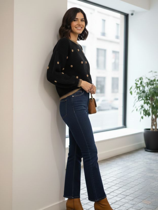 Textured Black Knit Top for Women | Trendy Western Long Sleeve Top