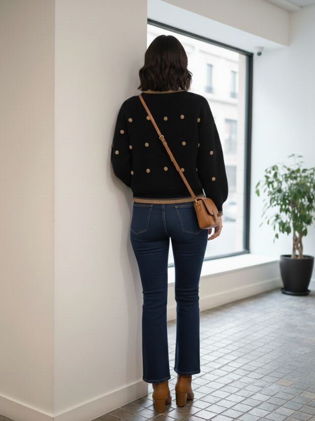 Textured Black Knit Top for Women | Trendy Western Long Sleeve Top