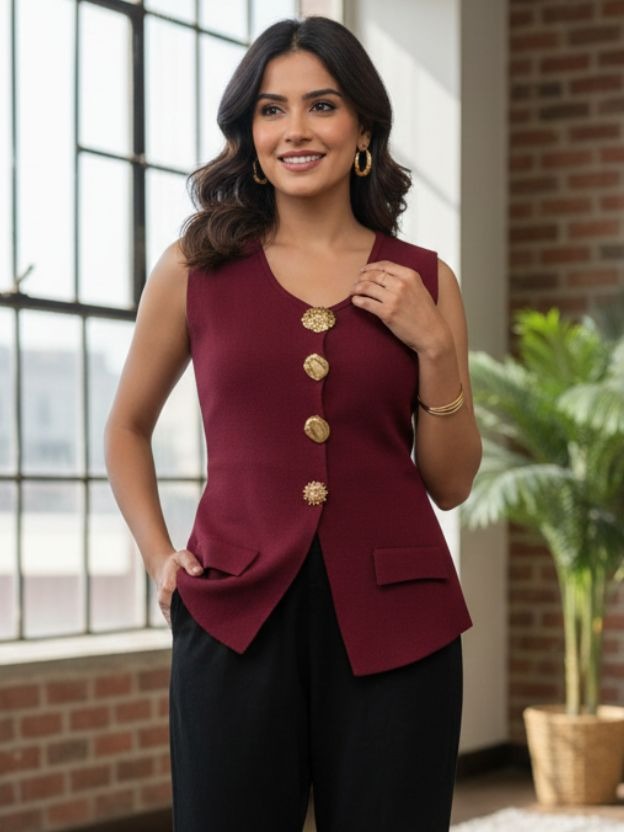 Elegant Button Detail Sleeveless Top | Women’s Smart Casual Top
