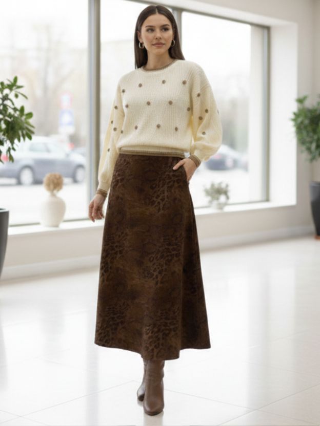Printed Brown long Skirt for Women | Smart Casual Wear