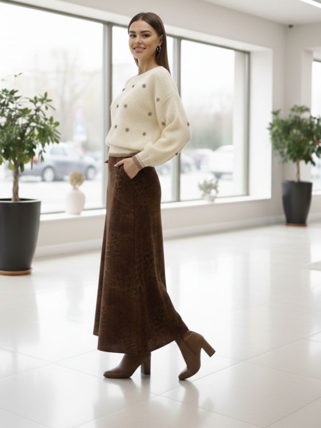 Printed Brown long Skirt for Women | Smart Casual Wear