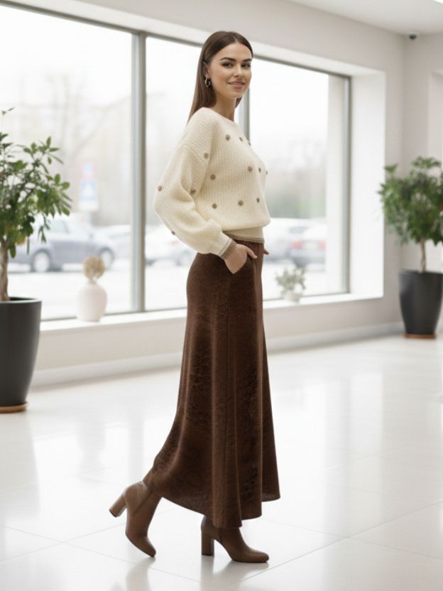 Printed Brown long Skirt for Women | Smart Casual Wear