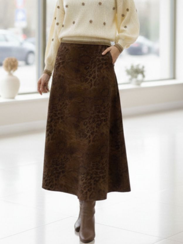 Printed Brown long Skirt for Women | Smart Casual Wear