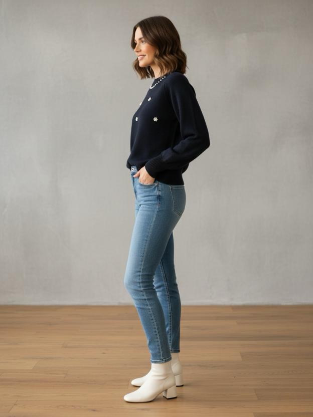 Elegant Women’s Sweater | Soft Knit Pearl Design Casual Winter Wear