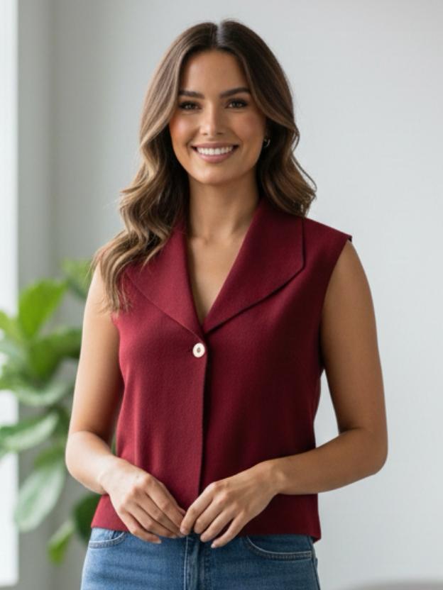 Stylish Maroon V-Neck Sleeveless Top for Women | Smart Casual Wear