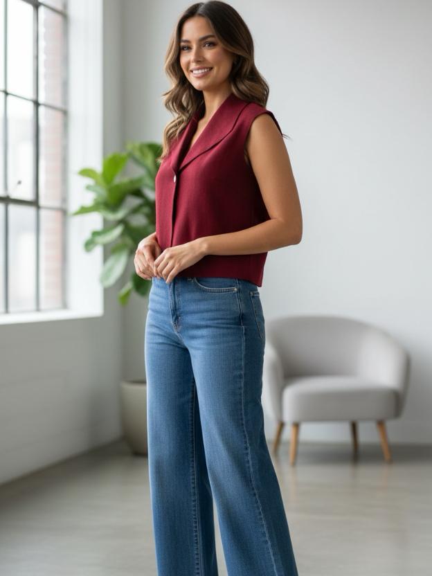 Stylish Maroon V-Neck Sleeveless Top for Women | Smart Casual Wear