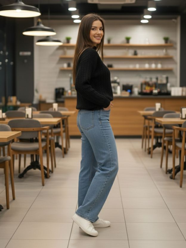 Black Ribbed Knit Sweater Top for Women | Solid Long Sleeve Winter Wear Top