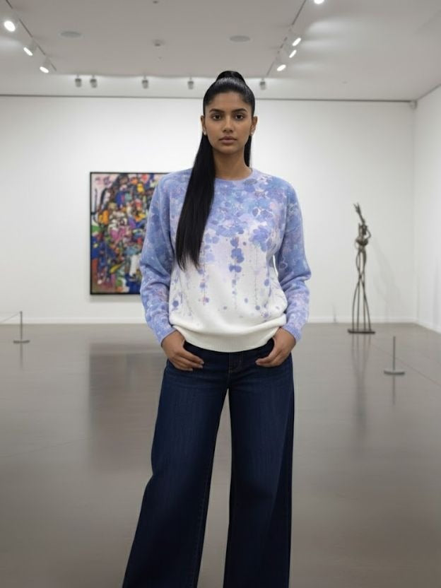 Women’s Blue & White Abstract Pattern Sweatshirt | Stylish Casual Wear Top