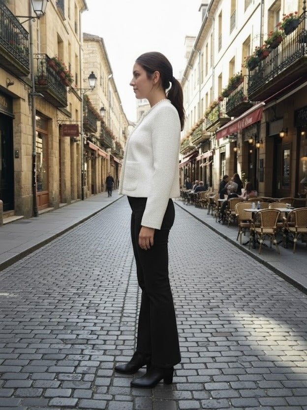 White Textured Women’s Top with Buttons | Luxury Minimal Jacket Style