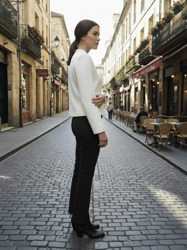 White Textured Women’s Top with Buttons | Luxury Minimal Jacket Style