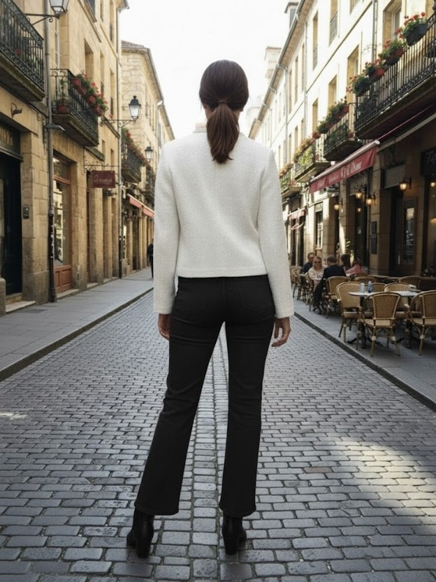 White Textured Women’s Top with Buttons | Luxury Minimal Jacket Style