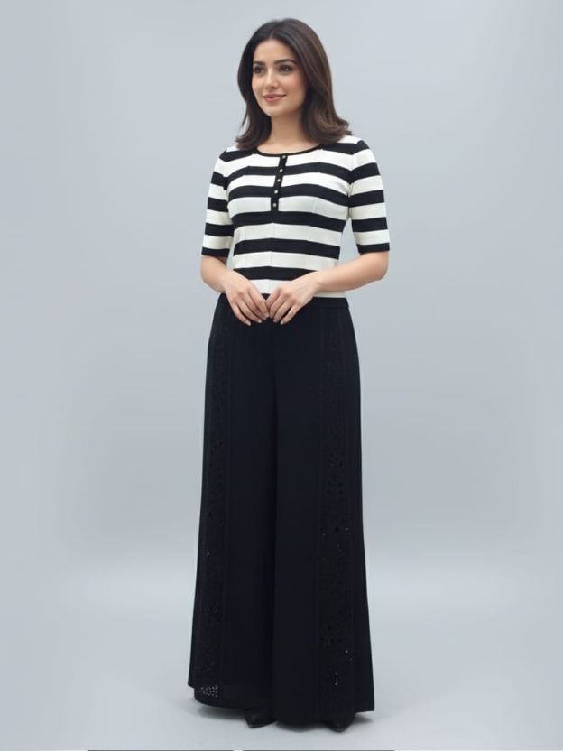 Women’s Striped Casual Top with Button Placket | Smart Everyday Knitwear