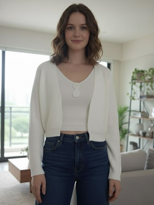 Ribbed Knit Crop Top with Open Front Shrug for Women