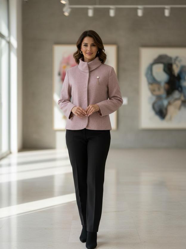 Designer Pink Blazer for Women | Elegant High-Neck Winter Blazer