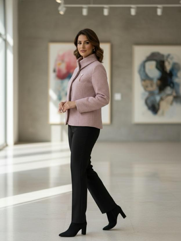 Designer Pink Blazer for Women | Elegant High-Neck Winter Blazer