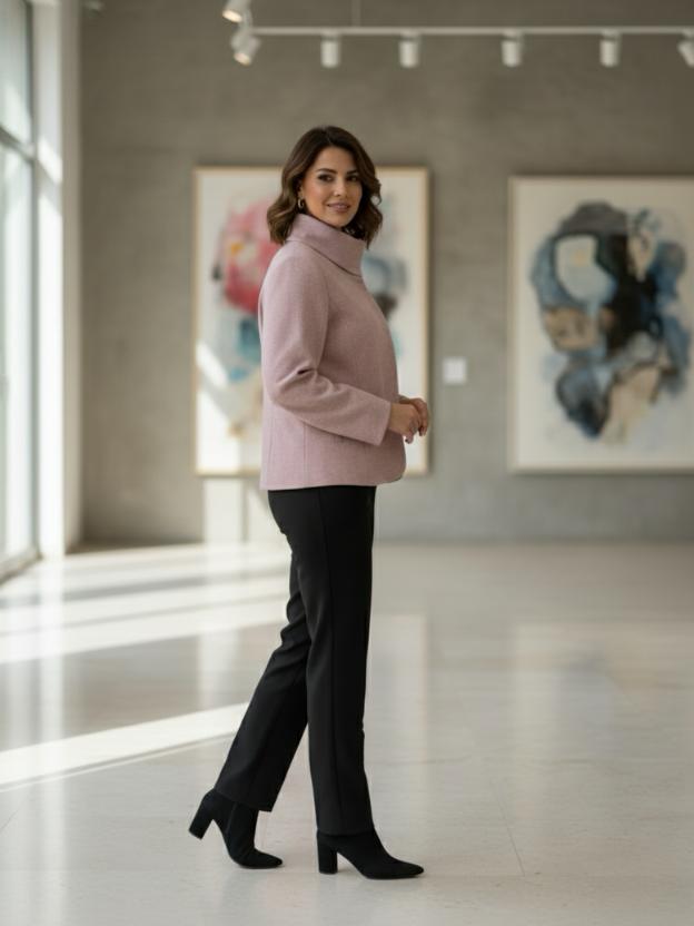 Designer Pink Blazer for Women | Elegant High-Neck Winter Blazer