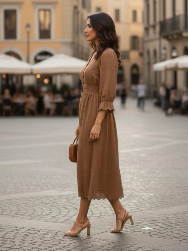 Women’s Cotton Midi Dress with Buttons | Elegant Casual Summer Dress