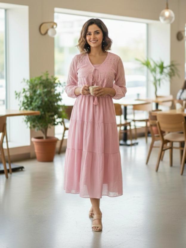 Women’s Tiered Midi Dress | Embroidered Casual Summer Dress (S–L)