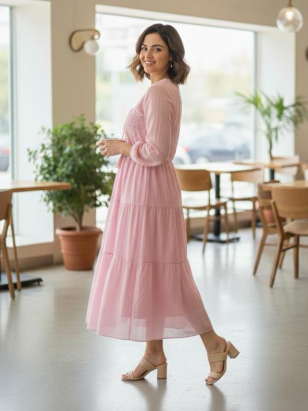 Women’s Tiered Midi Dress | Embroidered Casual Summer Dress (S–L)