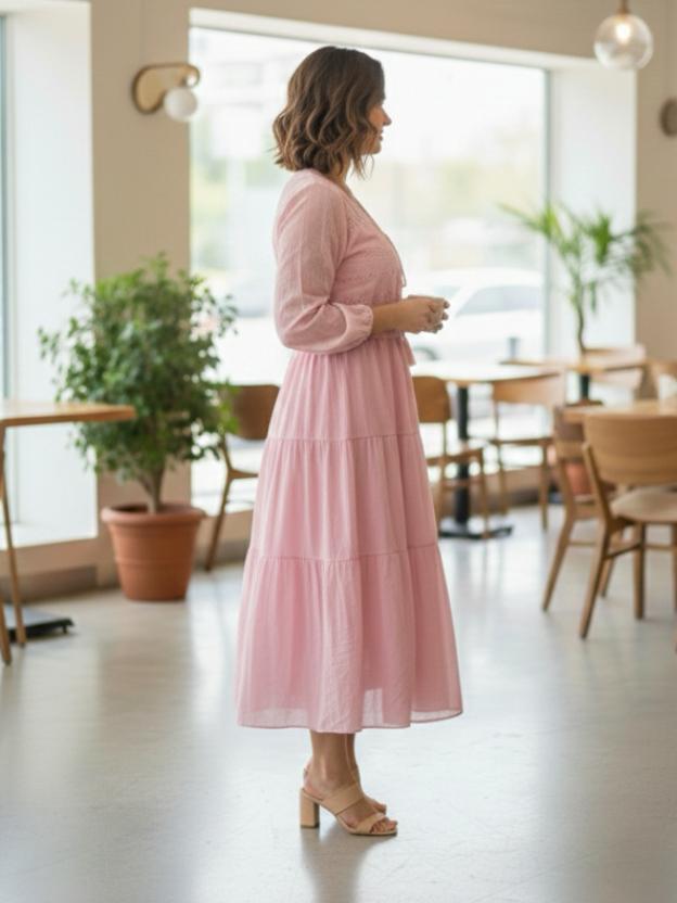 Women’s Tiered Midi Dress | Embroidered Casual Summer Dress (S–L)