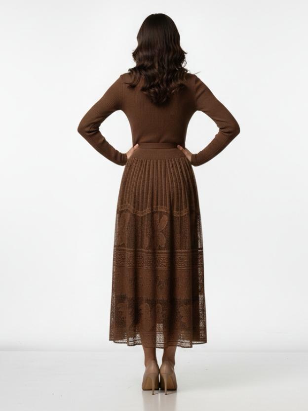 Luxury Full Sleeve Lace Midi Dress | Elegant Party Wear Dress