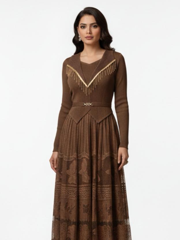 Luxury Full Sleeve Lace Midi Dress | Elegant Party Wear Dress