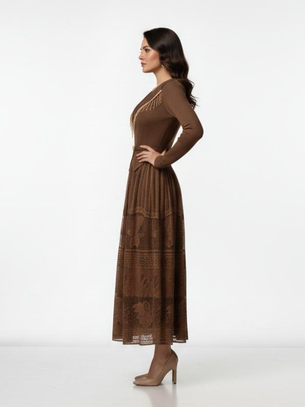 Luxury Full Sleeve Lace Midi Dress | Elegant Party Wear Dress