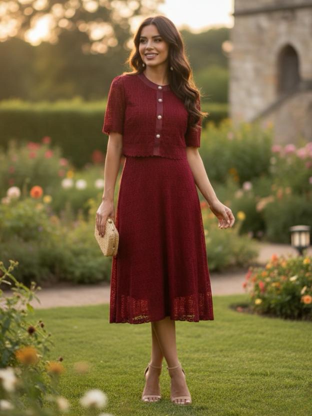 Premium Lace Evening Midi Dress for Women | Stylish Party Wear