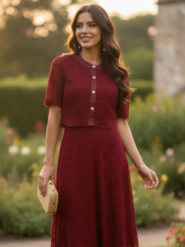 Premium Lace Evening Midi Dress for Women | Stylish Party Wear