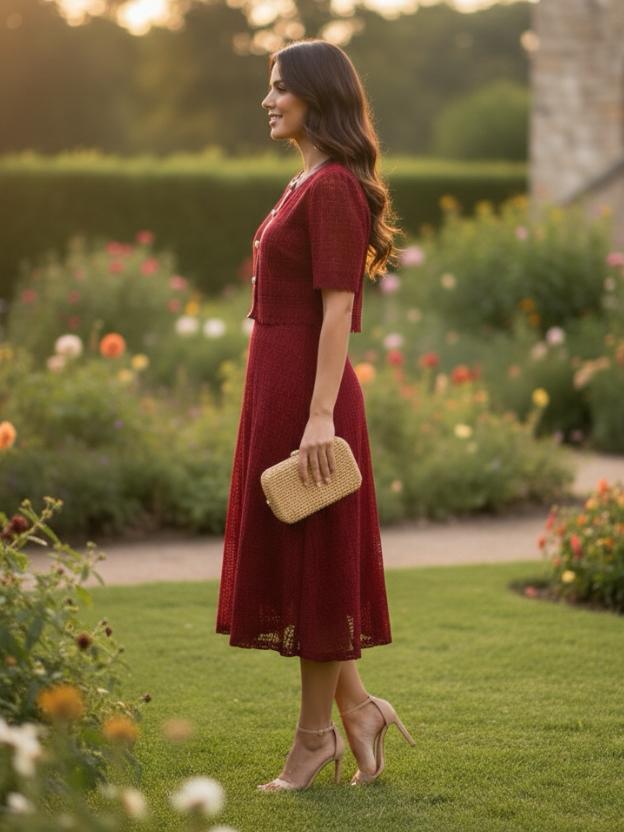 Premium Lace Evening Midi Dress for Women | Stylish Party Wear