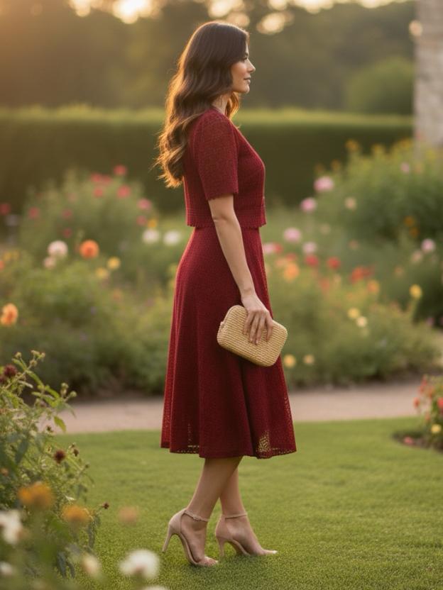 Premium Lace Evening Midi Dress for Women | Stylish Party Wear