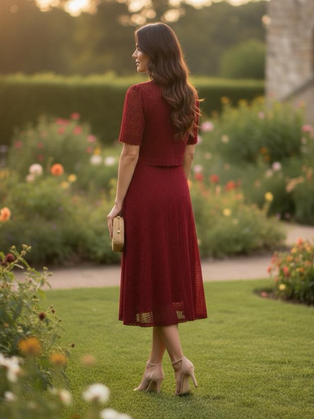 Premium Lace Evening Midi Dress for Women | Stylish Party Wear