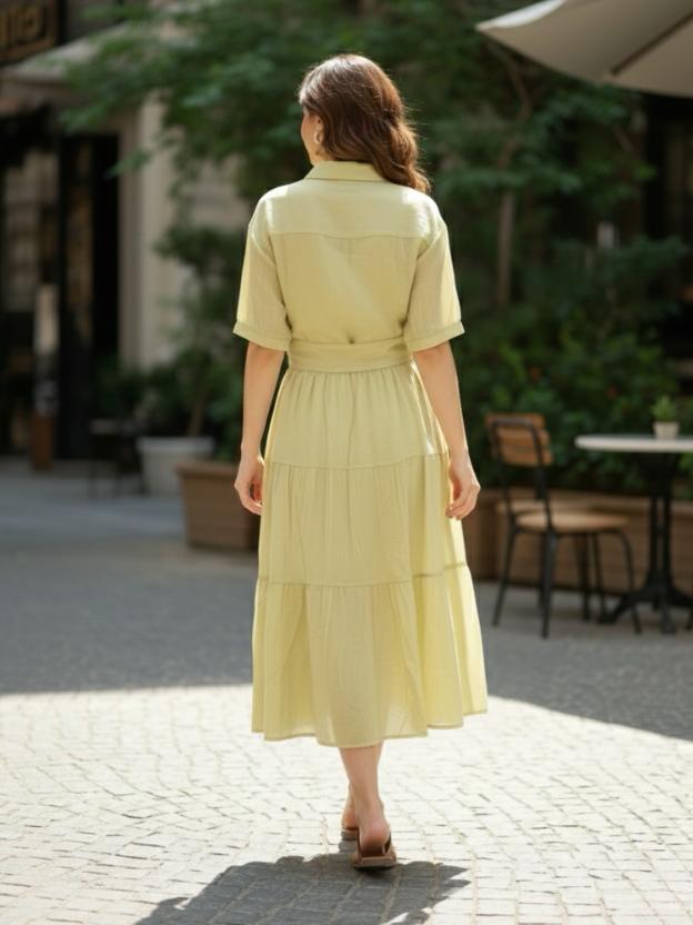 Tie-Up Waist Midi Dress for Women | Summer Casual Elegant Dress