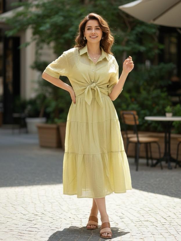 Tie-Up Waist Midi Dress for Women | Summer Casual Elegant Dress