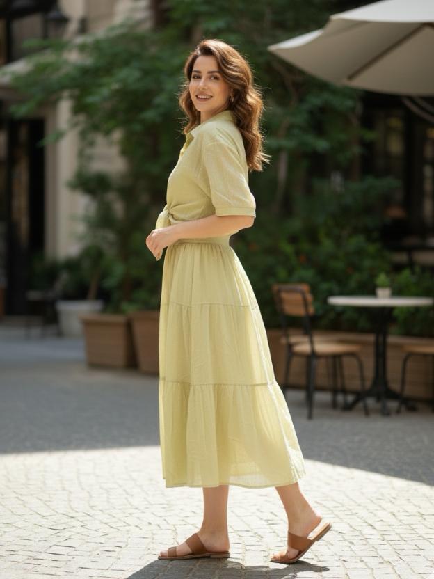 Tie-Up Waist Midi Dress for Women | Summer Casual Elegant Dress