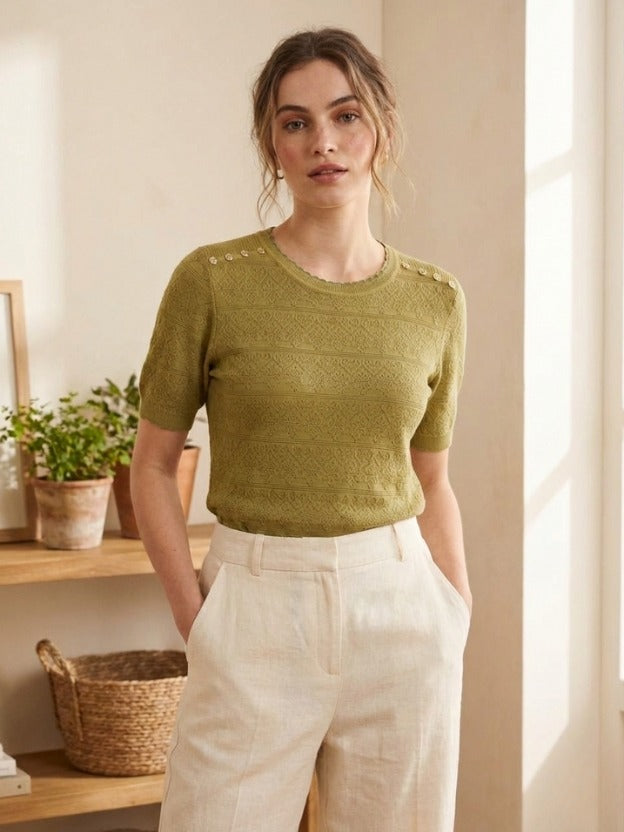 Short Sleeve Knit Top | Lightweight Textured for Daily Wear