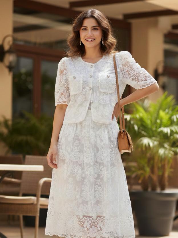 Elegant Lace Skirt & Top Set for Women | Chic Summer Two-Piece Outfit