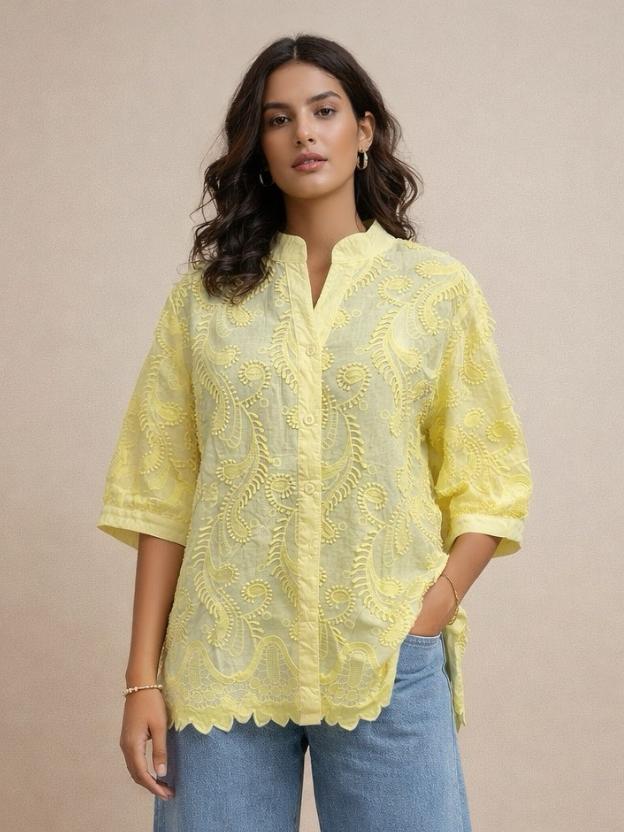 Embroidered Summer Top for Women | Lightweight Cotton Casual Shirt